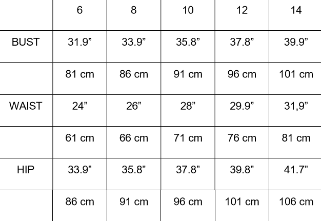 Women's Clothing Size Chart and Measurement Guide